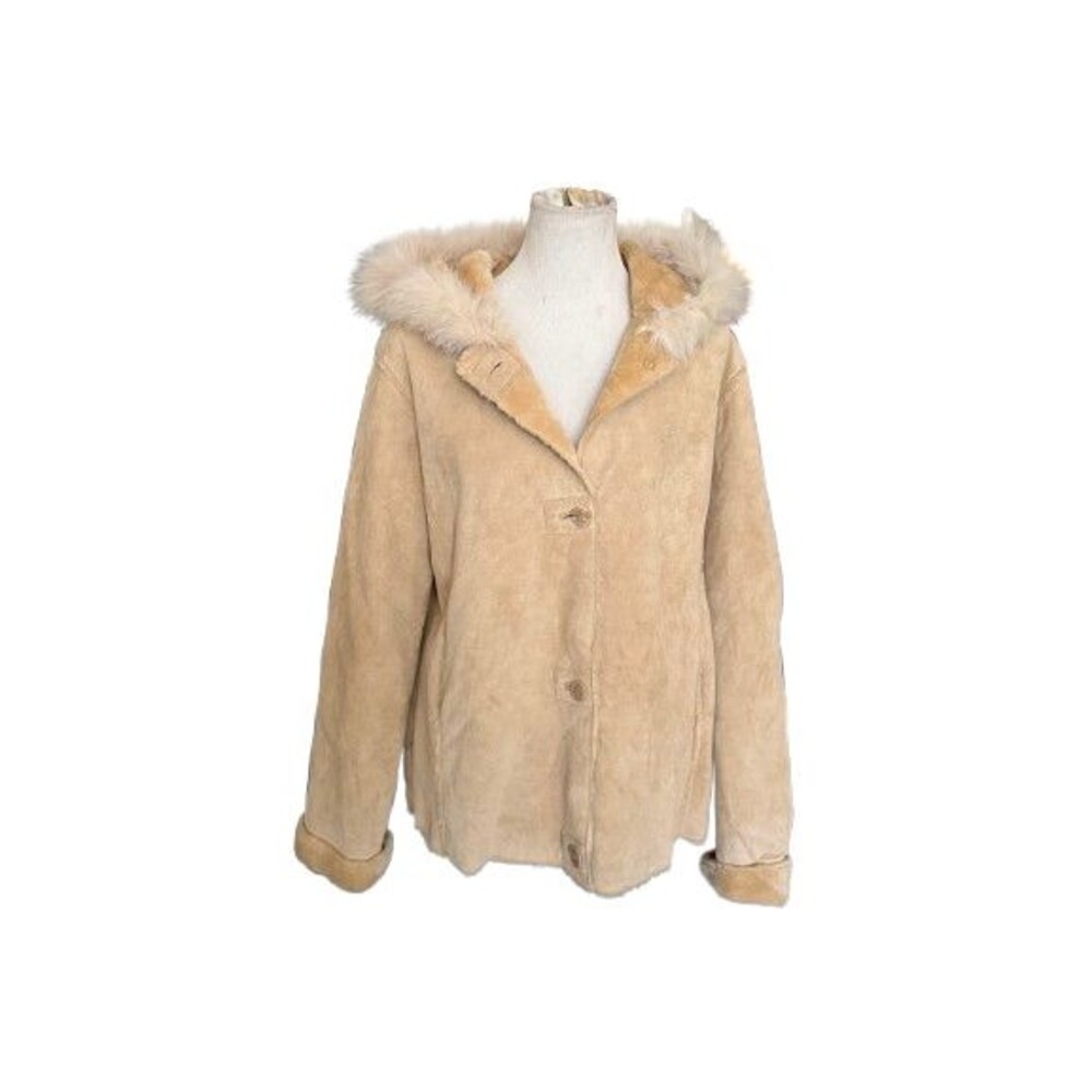 NWOT DAMSELLE New York Tan Suede Fur Lined Coat Size Large